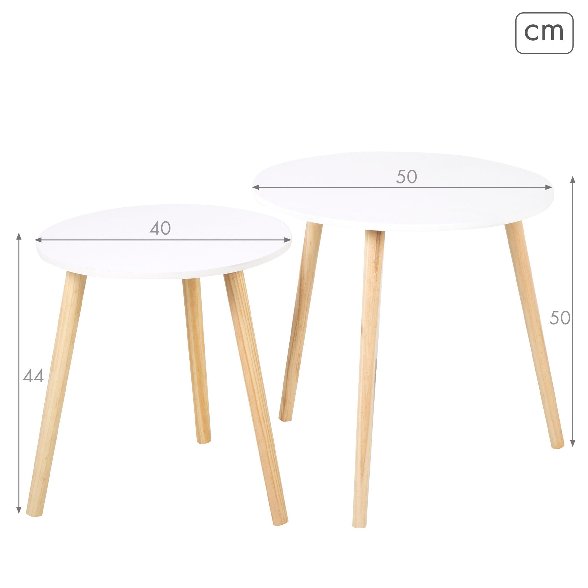AKTIVE Max Home Set di 2 tavolini, D50xH50 cm e D40xH44 cm, Portata massima 5kg, Nido, Bianco, Gambe in legno naturale, Per soggiorno, Sala da pranzo, Ufficio (18510)