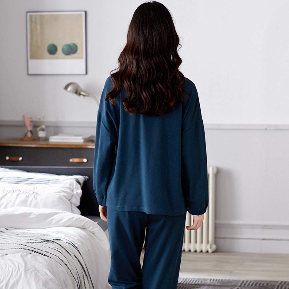 YUHOOE Conjunto De Pijamas De Mujer,Algodón Suave Lindo Estampado con Botones Conjunto De Pijama Ropa De Dormir De Manga Larga Tops Y Bottom Pjs Set Nightwear Loungewear para Damas,Azul Marino,M