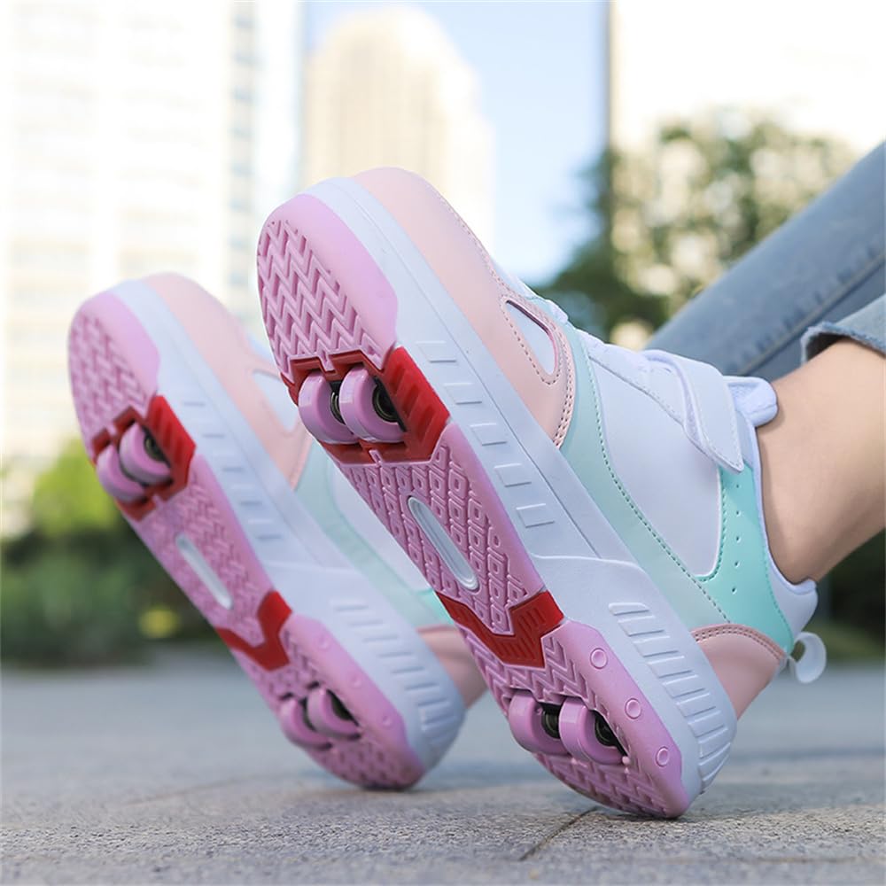 Mateju Zapatos con Ruedas Niñas Niños, Zapatillas con 4 Ruedas Ajustables, Zapatillas de Skateboarding Multiusos 2 en 1 Zapatillas de Correr al Aire Libre para Niños y Adultos