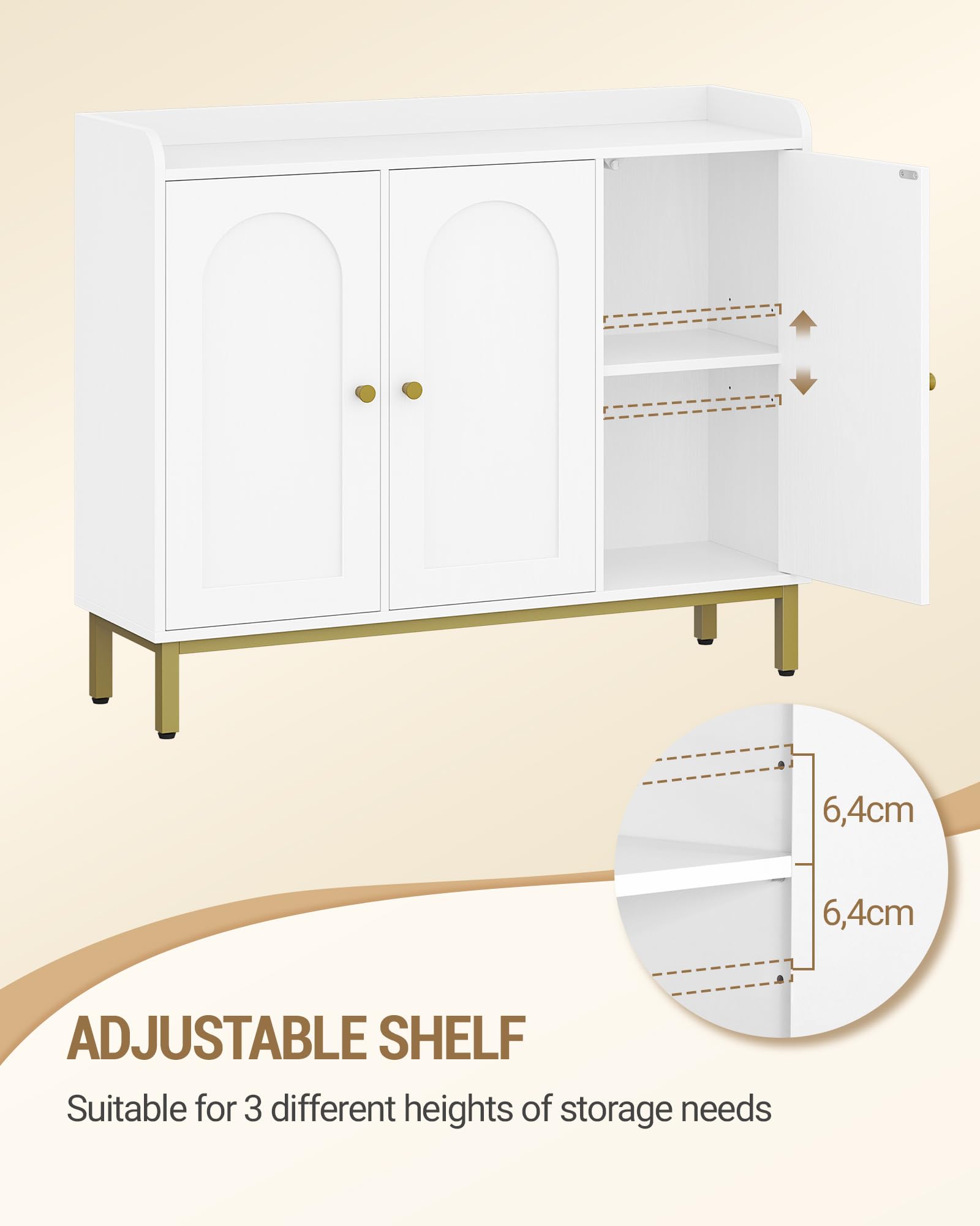 Hzuaneri Aparador, Gabinete de Almacenamiento con 3 Puertas, Aparador Multifuncional con Estantes Ajustables, Mueble baño, para Sala de Estar, Cocina, 30 x 100 x 80,5 cm, Blanco SC21313G