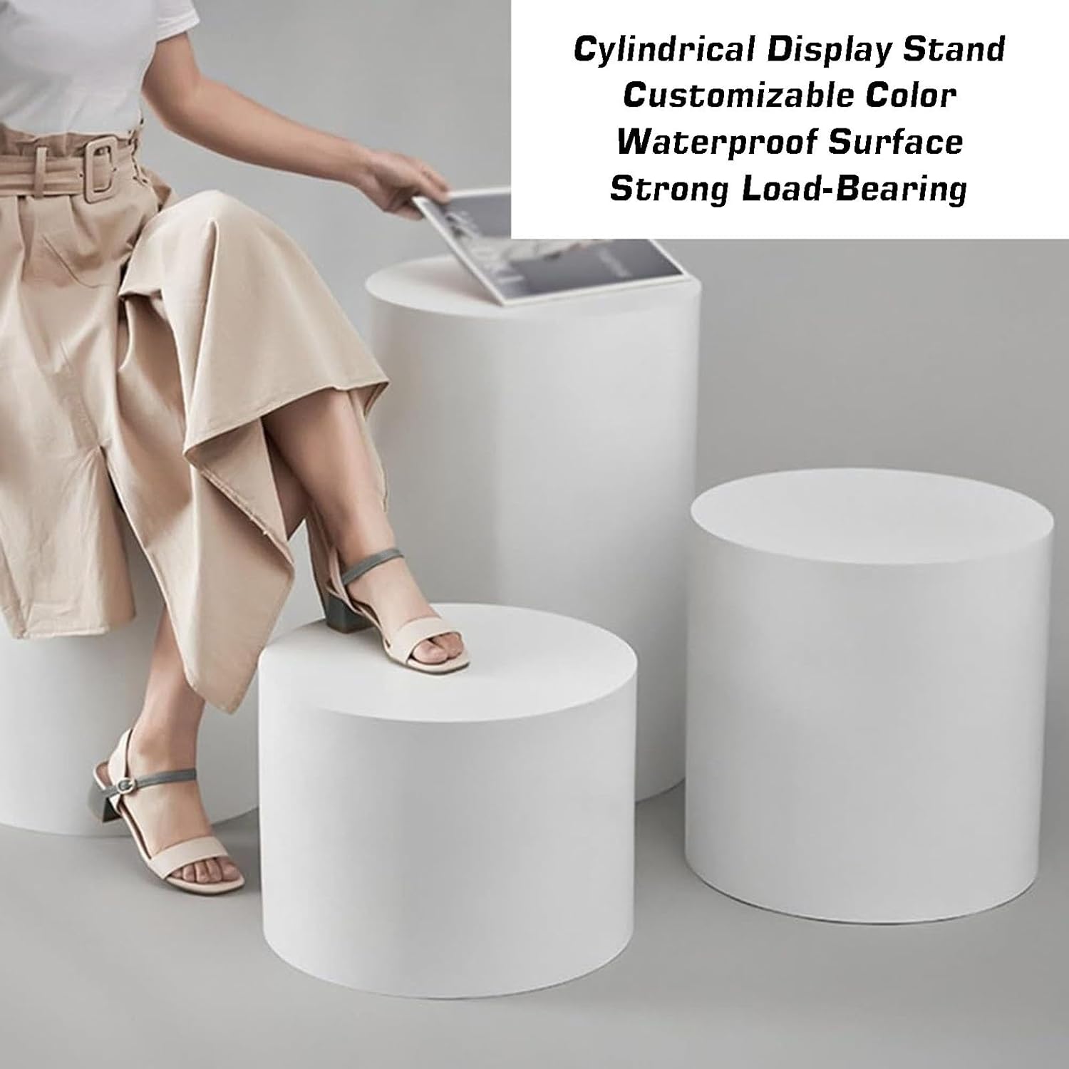 Round Display Pedestal Stand,Party Event Decor Platform Base Stands,Large Display Risers Base,for Home Clothing Store,440 Lb Loading-White-60x15cm/23.6x6inch