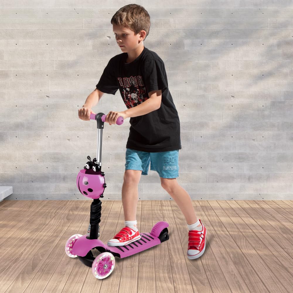 Trottinette à 3 Roues pour,Scooter Pliable coloré | Pont antidérapant réglable en Hauteur avec Roue Lumineuse LED, activités de Plein air pour garçons et Filles