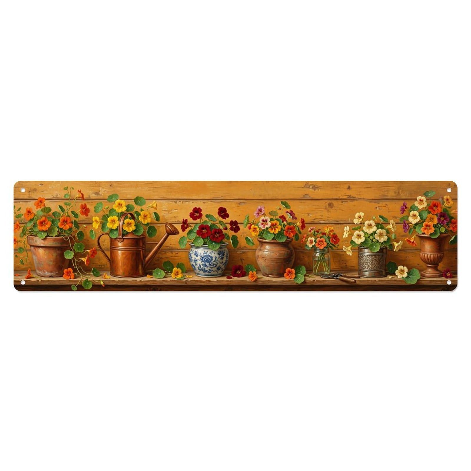 Fqnyr Style Metal Tin Sign Floral Garden Tools Climbing Nasturtium Pattern Print