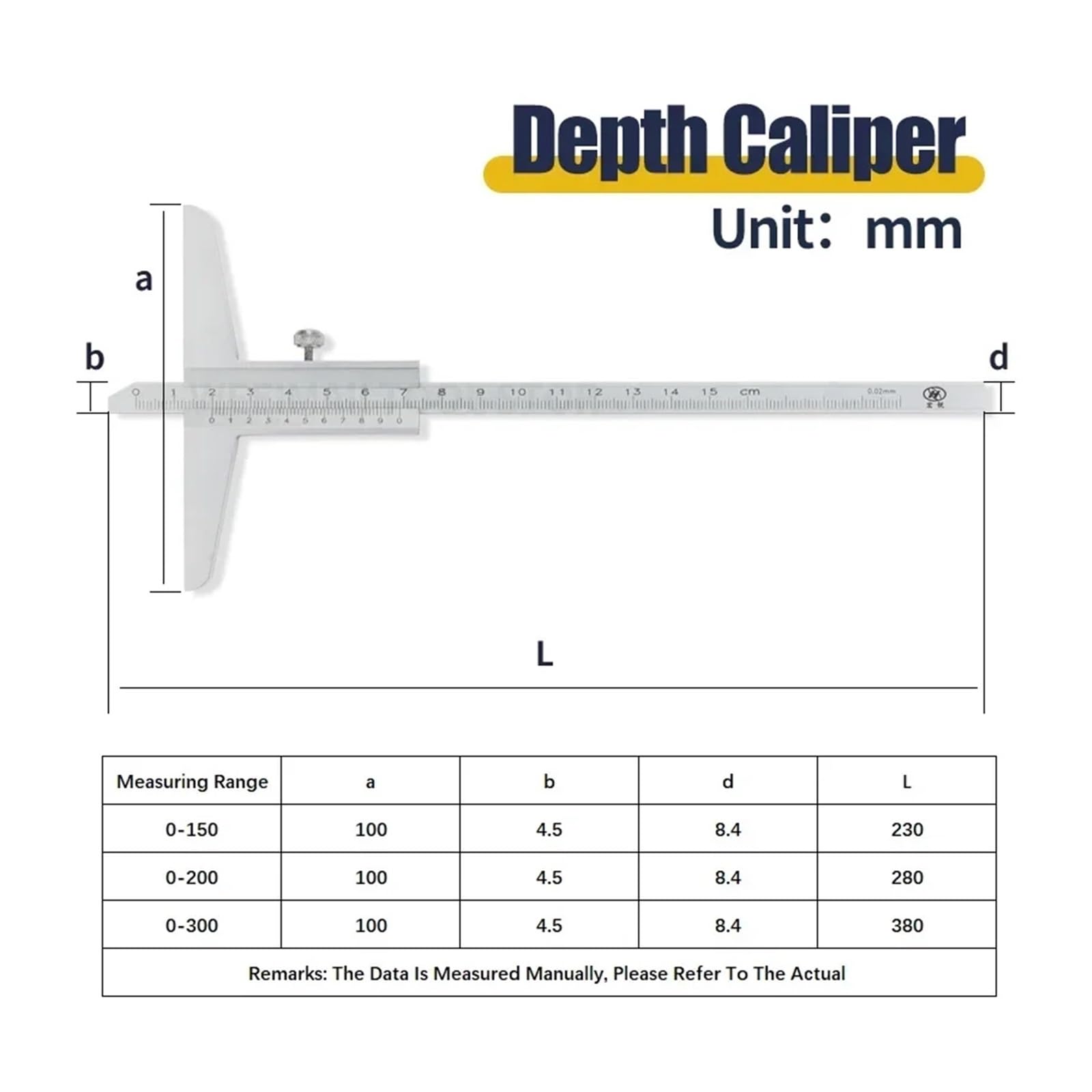 Micrómetro, Calibrador de profundidad, calibrador Vernier, calibradores metálicos, herramientas carpintería, herramienta medición calibre, medidores acero, 150 200 300mm(Depth Caliper 0-300)