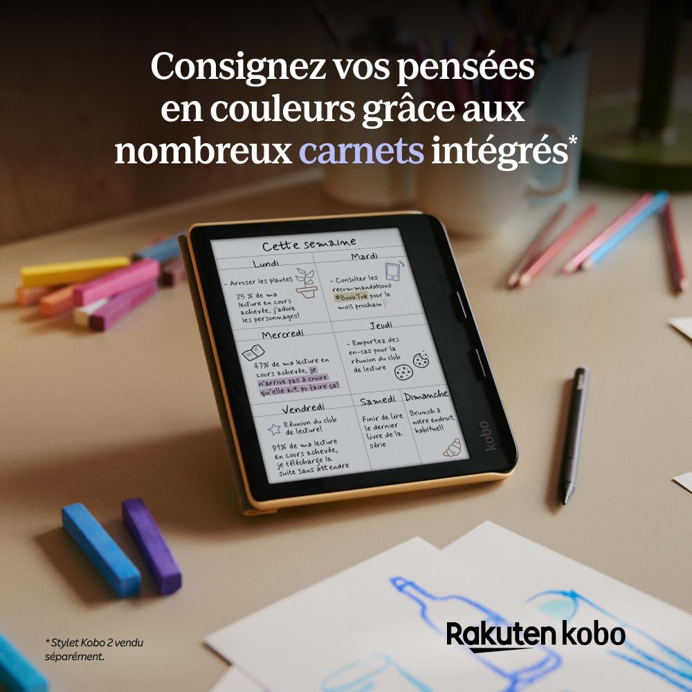 Kobo Libra Colour Black | Liseuse eBook Couleur | Écran Couleur E Ink Kaleido™ 3 sans Reflets de 7" | Option Mode Sombre | Étanche | Livres Audio | 32 Go de Stockage | Noir