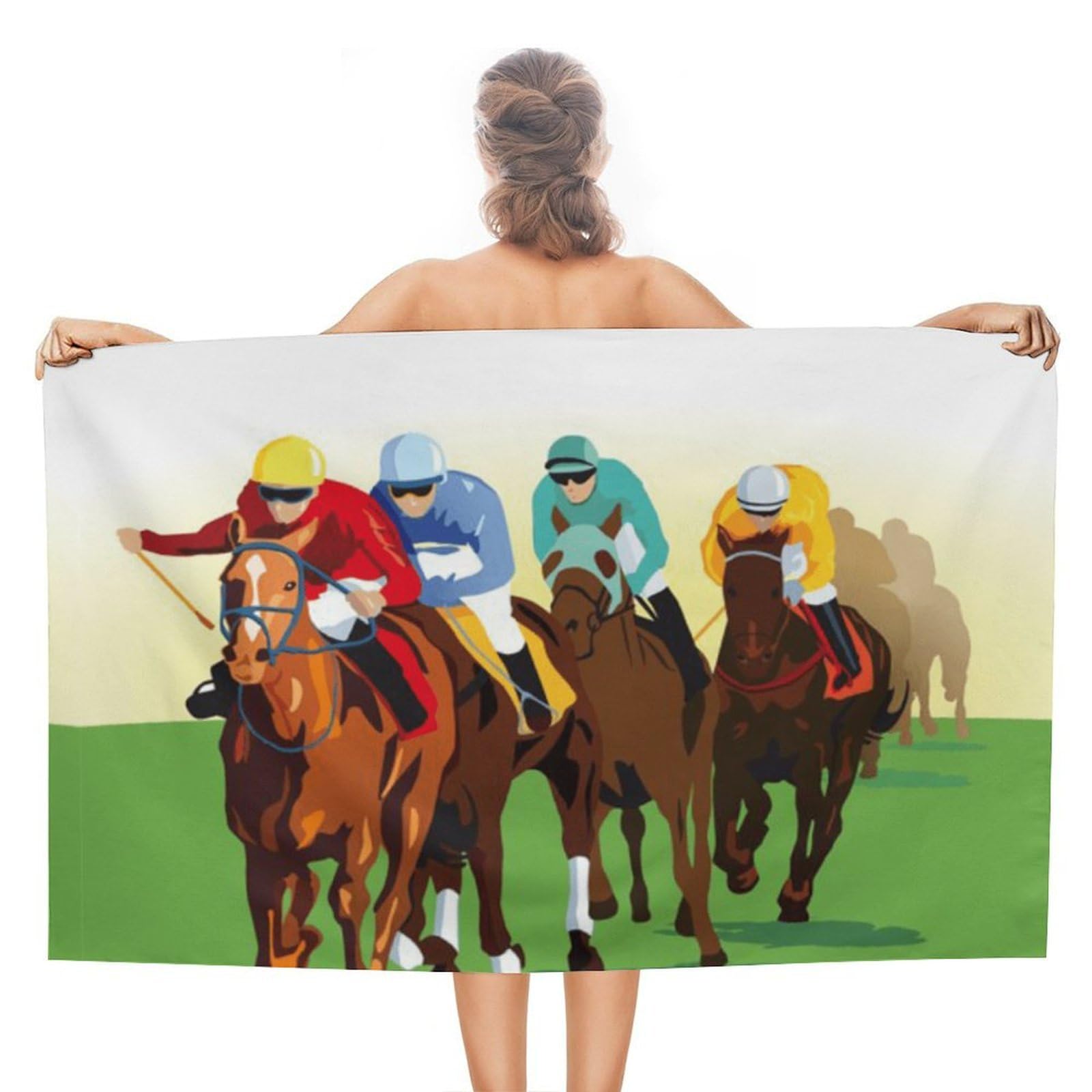 Cgsbngha Women's Style Horse Racing Cartoons Beach Towels Soft Bathroom Bath Pool Swim Towels For Men