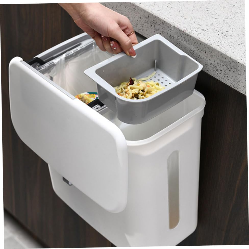Caneca de basura doble con separación seca y húmeda blanca miniatura 5