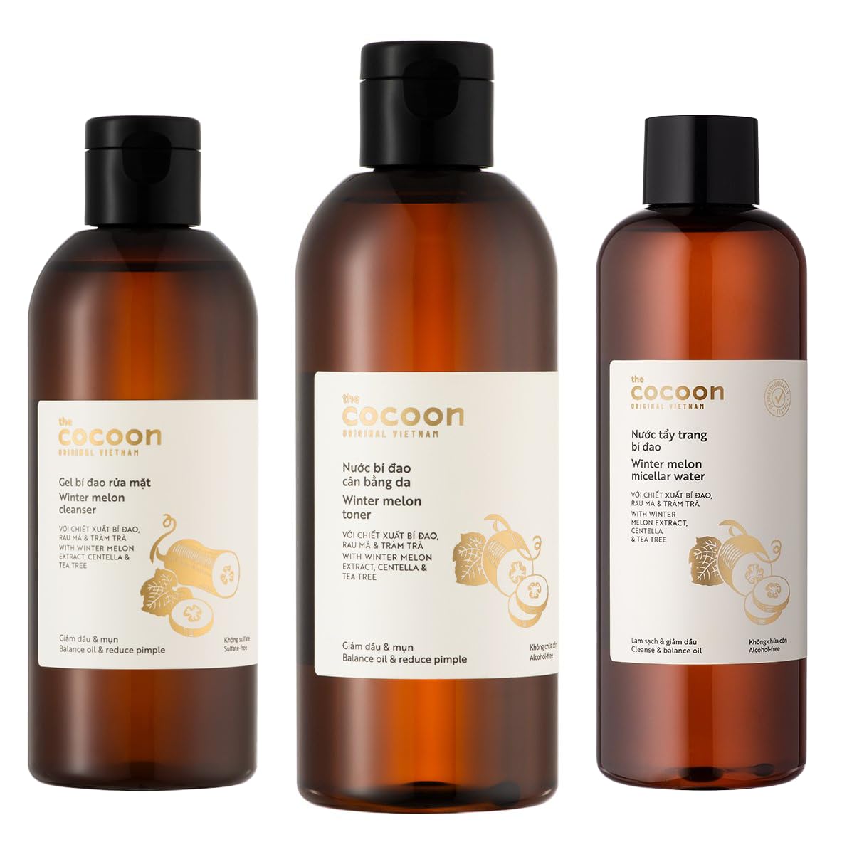 COCOONORIGINALWinter Melon Mega Cleansing Set (SAVE 40%): 1x Micellar Water 16.9 fl oz, 1x Cleanser 10.5 fl oz, 1x Toner 10.5 fl oz