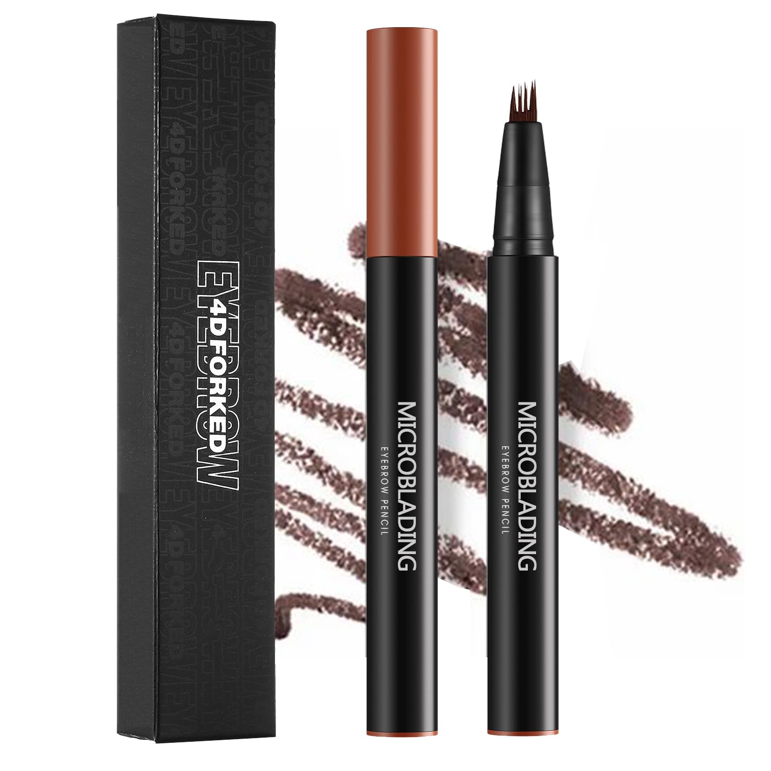 6-Pack Magic Microblading Eyebrow Pencil, 2024 Upgraded 3D Waterproof Microblading Eyebrow Pen 4 Fork Tip Tattoo Pencil, Natural Contouring Pen Eyebrow Pencil Blck Dark Brown for women (Dark Brown)