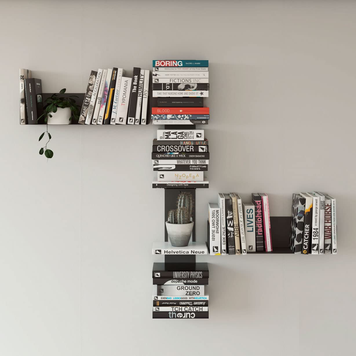 Estantería Metálica Flotante de Pared | Ideal para organización de Libros | Acero Lacado al Horno | Fabricado en España (Black)