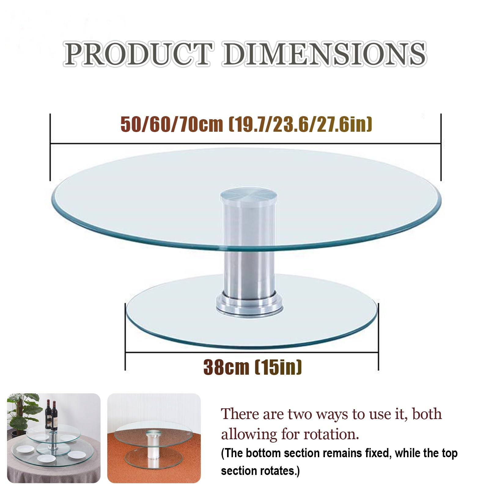 Lazy Susan A Doppio Livello Per Tavolo Da Pranzo, Vassoio Rotante In Vetro Temperato Silenzioso A 360°, Centro Tavola E Organizzatore Rotondo Per Cene In Famiglia, Banchetti E Matrimoni