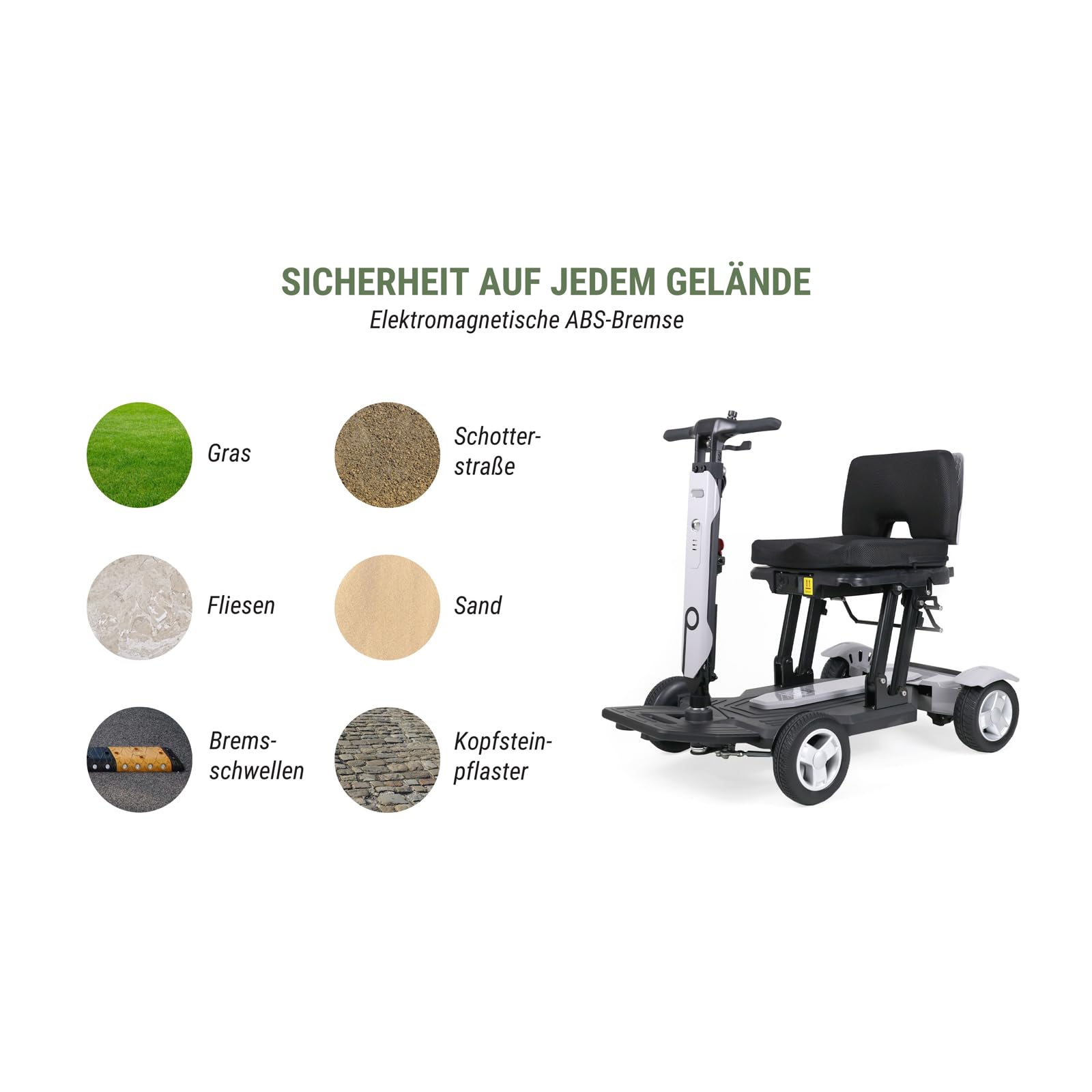 Prophete SM4 - Patinete eléctrico compacto de 4 ruedas con motor de 250 W, 2 baterías de iones de litio de 24 V/6 Ah, alcance de hasta 20 km, luz LED, neumáticos de goma de poliuretano, carga de 120