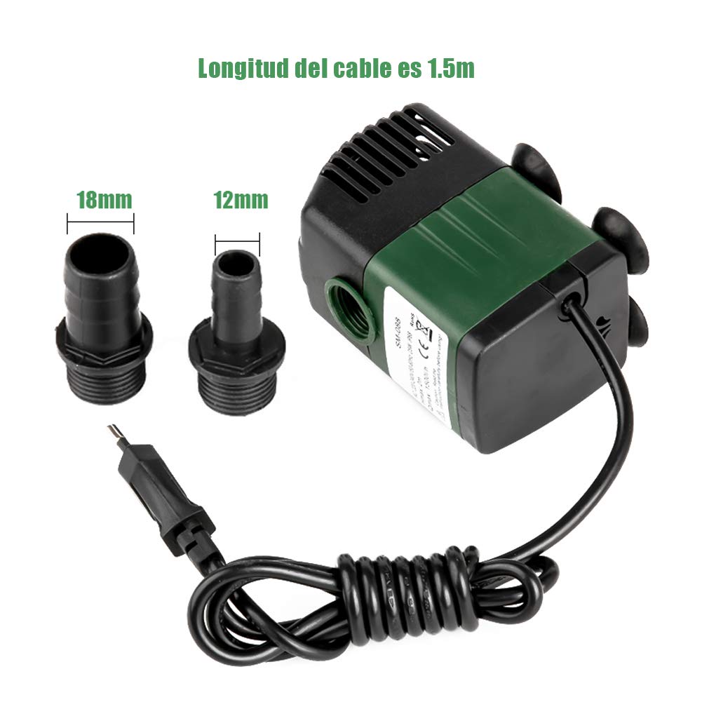 Bomba de Agua Sumergible 1500L/H 25W para Acuario Estanque Pecera Fuente Circulación de Agua Dulce y Marino con 2 Boquillas 2m de Altura (Paquete de 2)