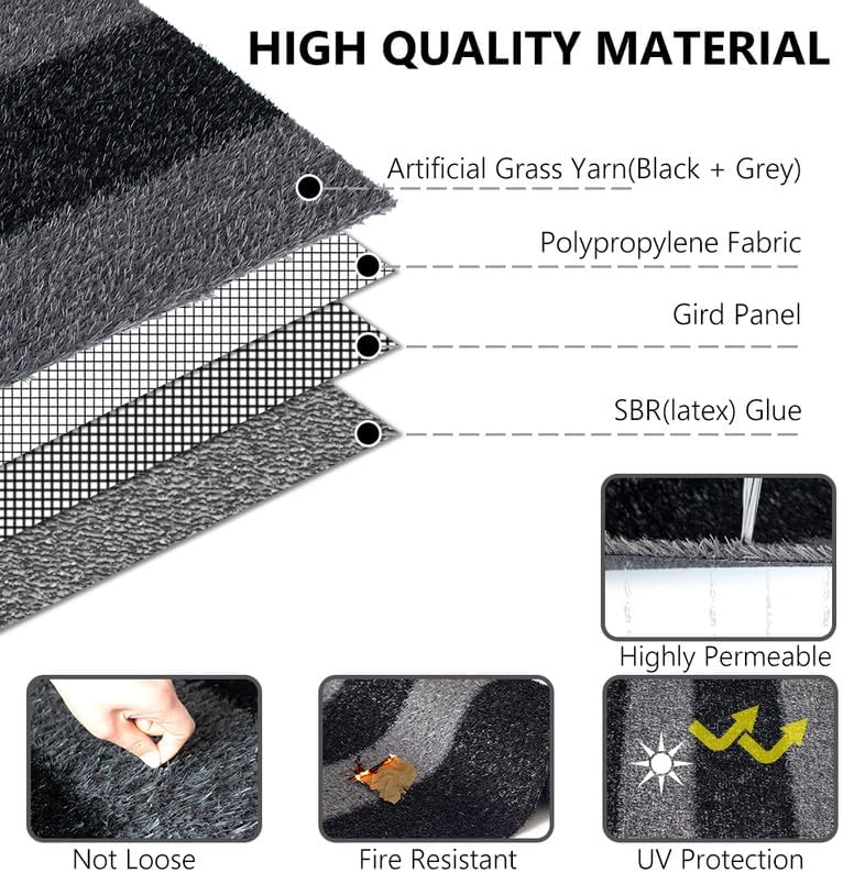 Vista 3 de ALTRUISTIC Césped artificial a rayas, 3 x 7 pies, 0.8 pulgadas de alta densidad (gris y negro), alfombra de pasillo para interiores y exteriores