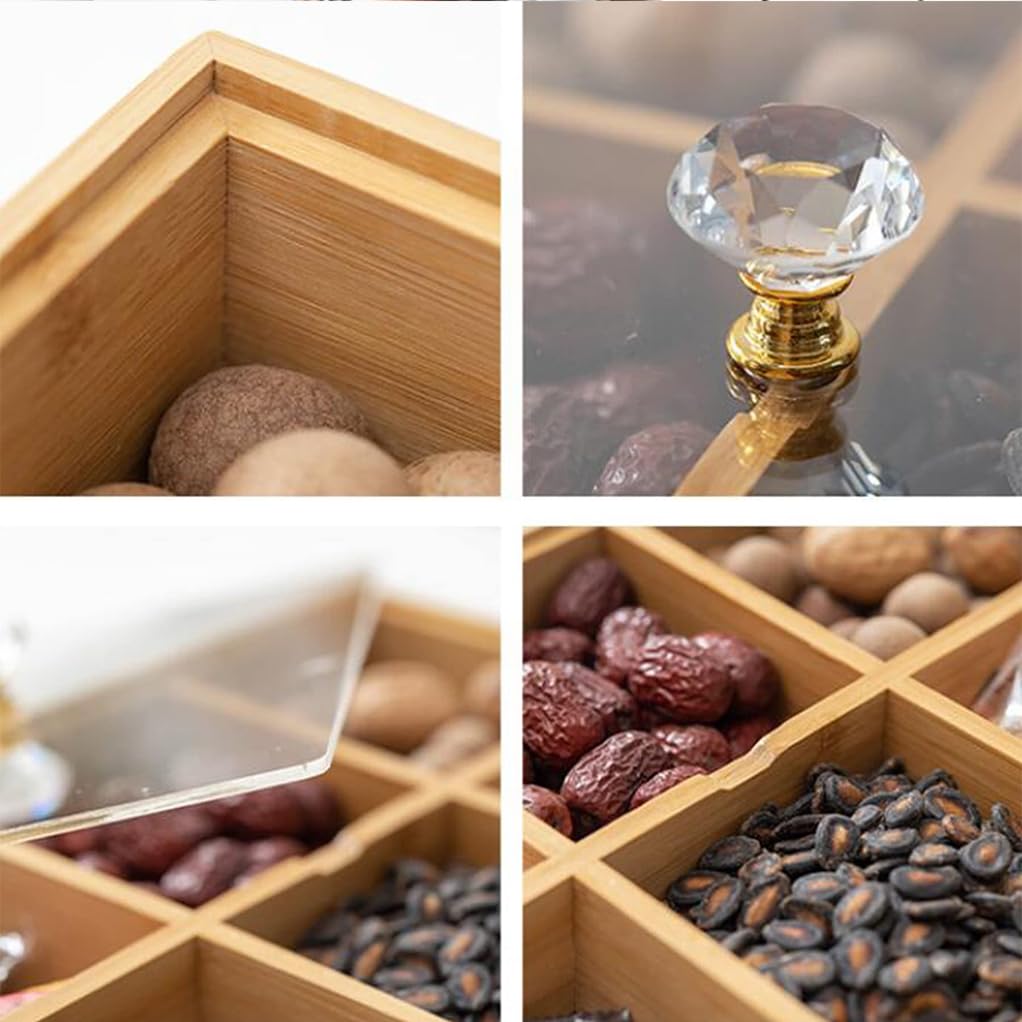 Holz Geteilte Servierschale Mit Deckel, Rundes Snackschale, Abteil Großer Kapazität Trockener Obstschale Mit Deckel, Fruchtplattenschale Für Nüsse, Snacks A