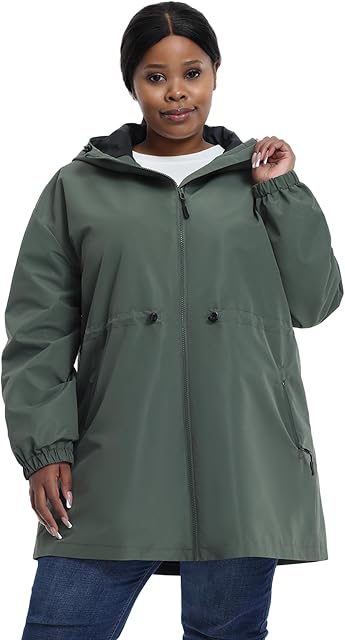 Plus Taille Veste de pluie légère pour femme, Vestes de brise-vent imperméables avec hotte pour voyager, Randonnée, quotidien