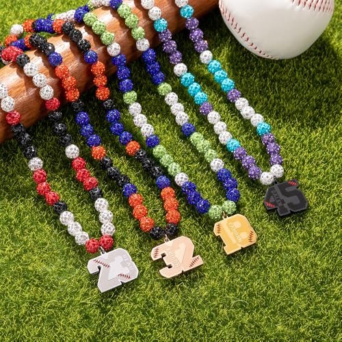 AILIN Custom Name Baseball Necklace Stainless Steel Diamond Rhinestone Personalized Beads Color Baseball Bead Necklace With Initial Number Charm Baseballs Drip Chain Birthday Gifts For Team Son Him2