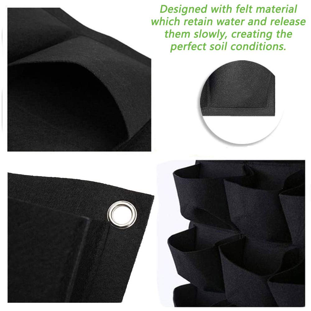 Sacs de plantation à suspendre, 49 poches verticales à fixation murale, sac de plantation, sac de culture vertical, sac de rangement pour plantes (1 m × 1 m, noir)