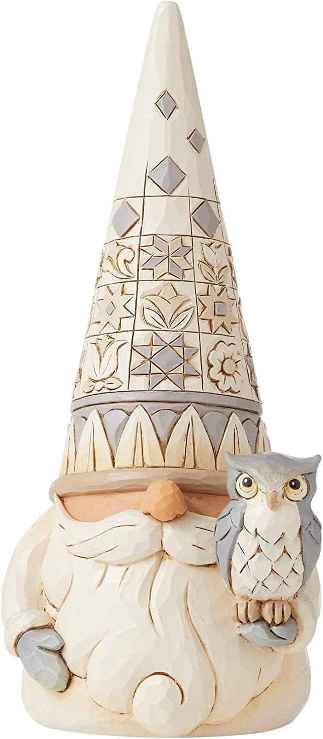 Enesco Jim Shore Heartwood Creek White Woodland Gnome with Owl Figurine, 8.07 Inch, Multicolor