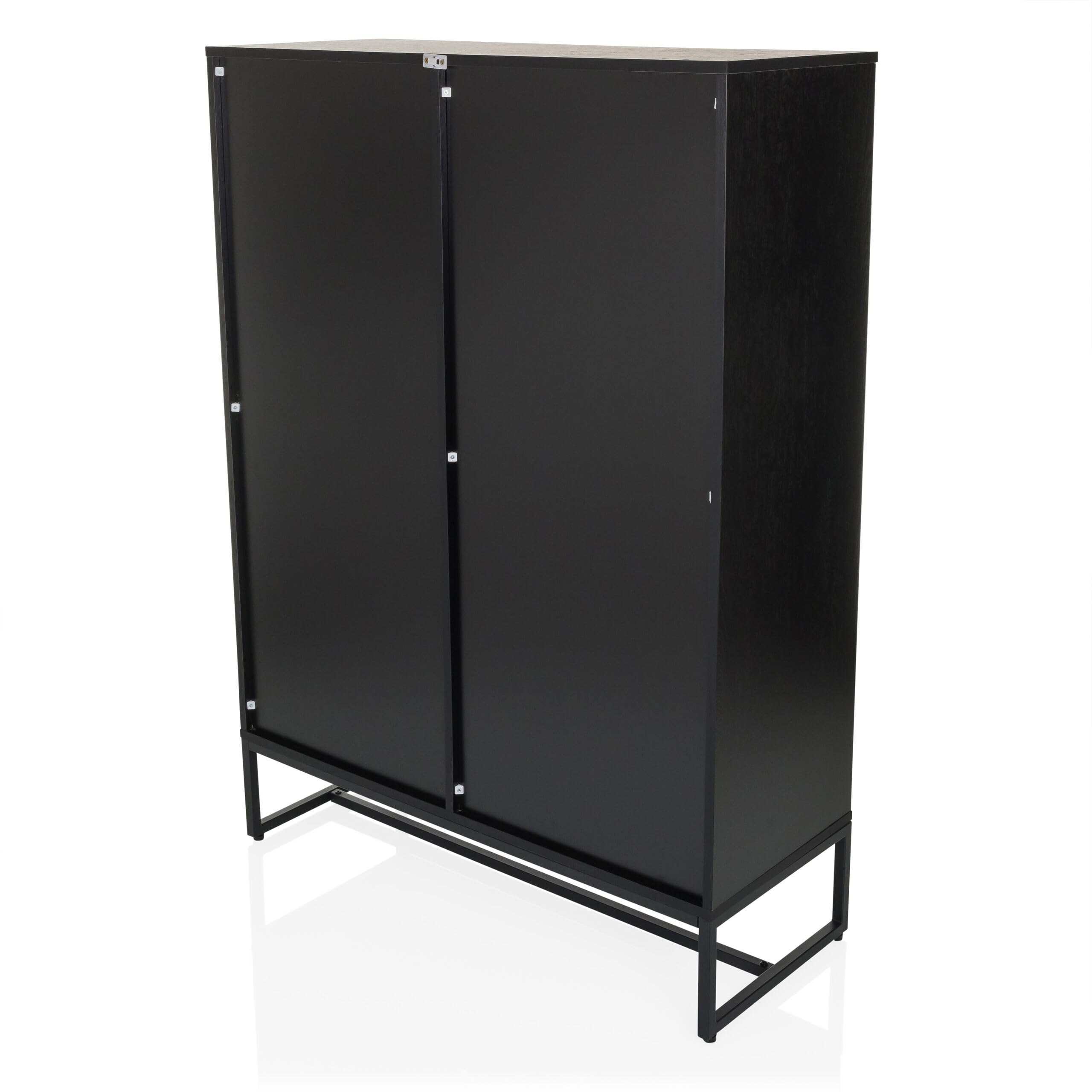 Highboard mit 2 Schubladen und Türe 100x40x140 cm AMIO H Regal Büroschrank mit viel Stauraum, Einlegeböden verstellbar, Schwarz/Eiche