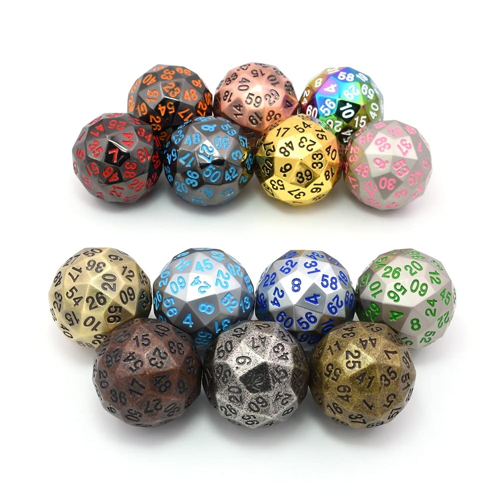 ZX Dados poliédricos de Metal 60 Lados con Bolsa de Terciopelo para Juegos de Mesa d nd MTG Enseñanza matemática Y212 (Color : Black w Red Ink)