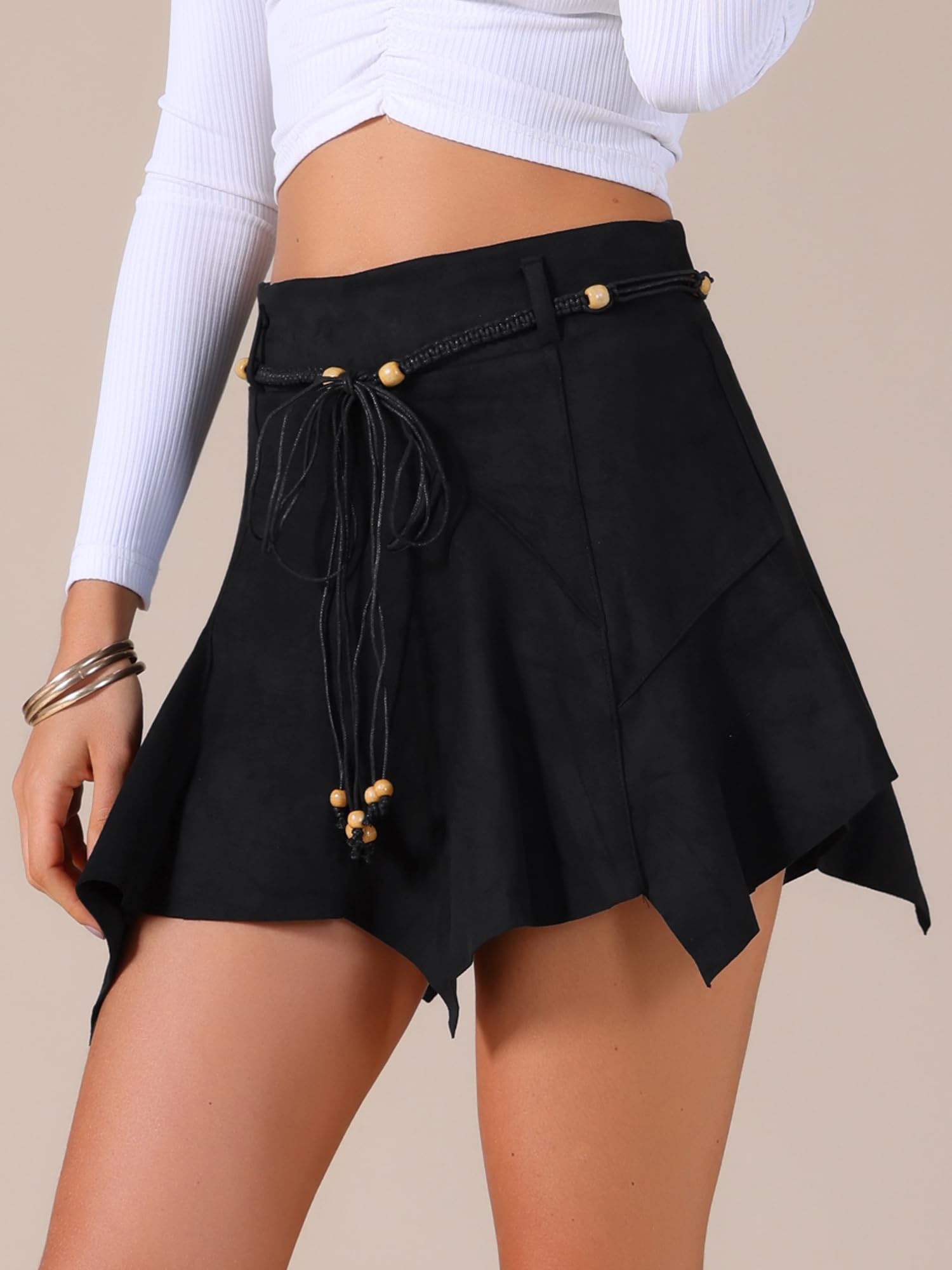 Allegra K Mini jupe asymétrique en faux daim pour femme avec ourlet irrégulier et taille haute