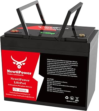 12V 100 Ah LiFePO4 بطارية ليثيوم 100 A BMS، NewtiPower Group 24 10000+ دورة عميقة بطارية ليثيوم الحديد الفوسفات كبيرة لفصل الشتاء نقص الطاقة، RV والبحرية وخارج الشبكة التطبيقات 12 V 100 Ah