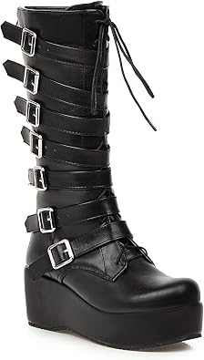Womens Goth Boots Knee High Platform Shoes Punk Demonias Shoes High Heel Combat Boots