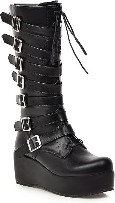 Womens Goth Boots Knee High Platform Shoes Punk Demonias Shoes High Heel Combat Boots