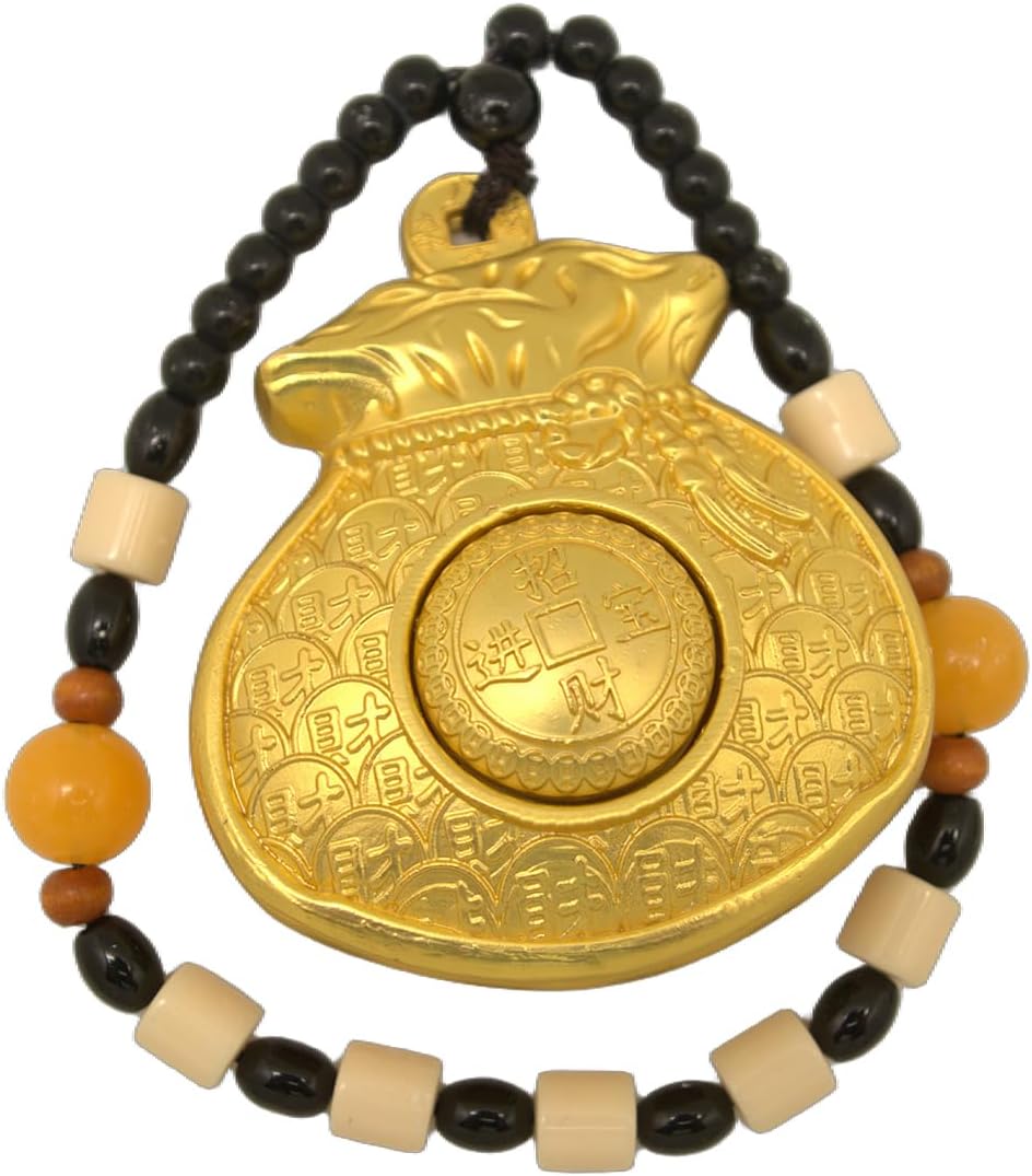 Rotating Fortune Bag Feng Shui Desk Decor - 360° Kinetic Prosperity Spinner for Success & Wealth - Solid Brass Zen Amulet for Office, Home Meditation & Stress Relief - Double-Sided Blessing