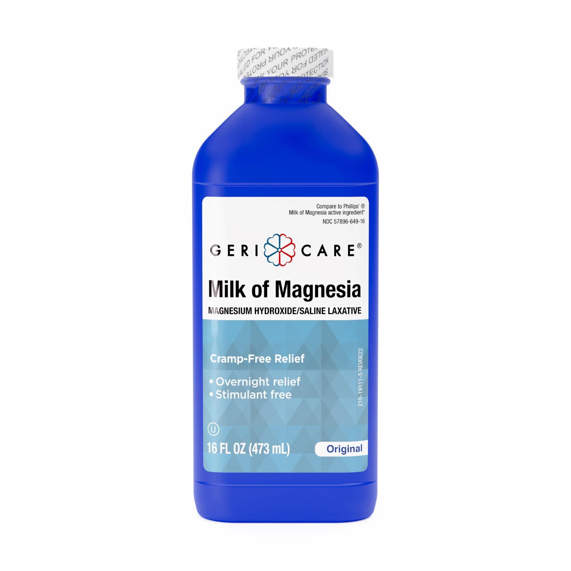 McKesson Geri-Care Milk of Magnesia Original Flavor Liquid Laxative, Fast Overnight Relief Saline Laxative, 16 oz, 12 Bottles,