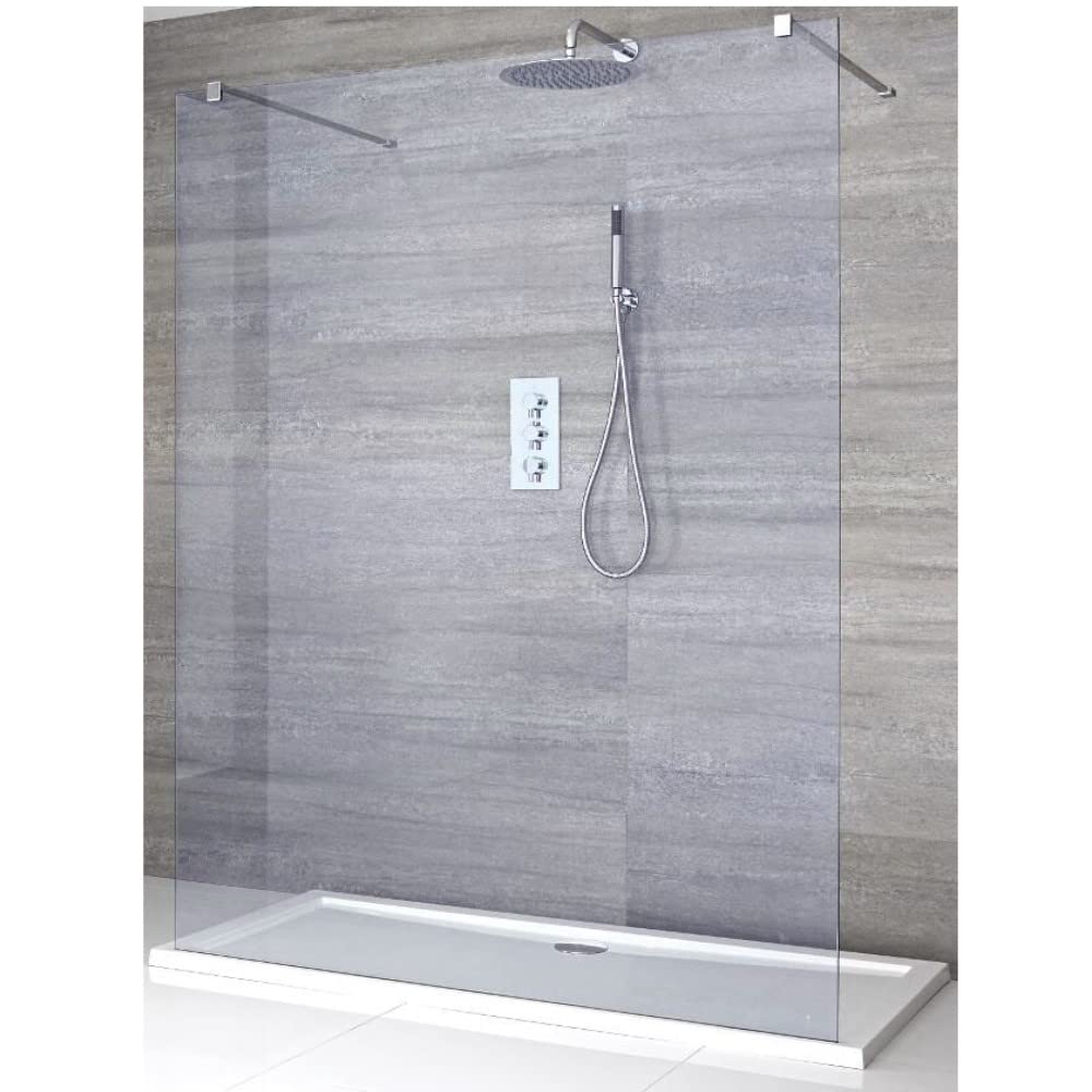 Milano White Portland Chrome Floating Smoked Glass Frameless Shower Enclosure Tray - 1400Mm X 760Mm