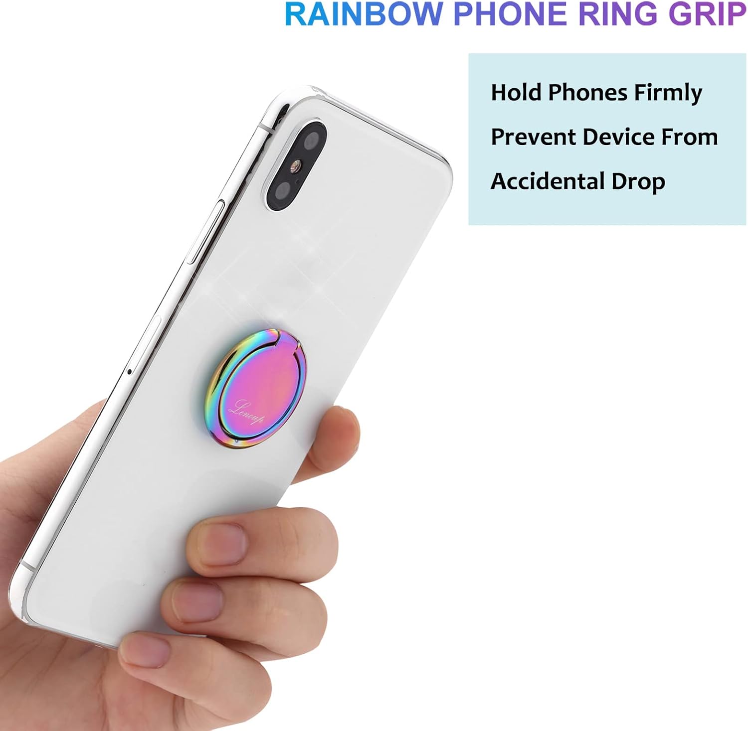 lenoup Rainbow Cell Phone Ring Stand Holder,Purple Multicolor Ring Grip Kickstand,360 Rotation Metal Finger Ring for Almost All Phones,Pad