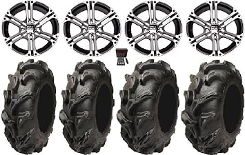 Bundle - 9 Items ITP SS212 14" Wheels Machined 27" Mega Mayhem Tires [4x137 Bolt Pattern 10mmx1.25 Lug Kit]