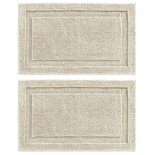 Mdesign Soft Microfiber Polyester Non-Slip Rectangular Spa Mat, Plush Water Absorbent Accent Rug For Bathroom Vanity, Bathtub/Shower - Machine Washable, 34" X 21" - 2 Pack - Light Beige #TOP21