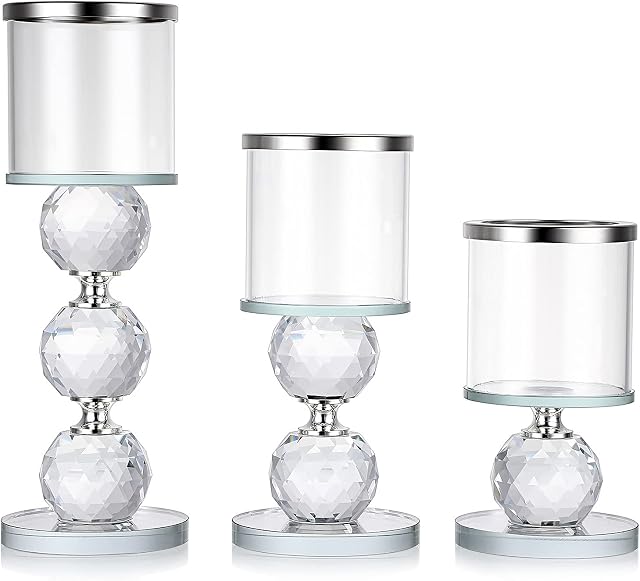 Tolida Set of 3 Crystal Decorative Tealight Candle Holder for Wedding, Coffee Dining Table, Christmas, Silver