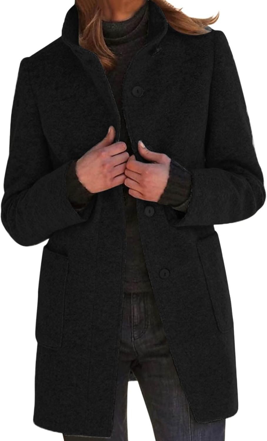 SHAOBGE Agency Jacket Womens Wool Cardigan Coats With Pockets Ladies Lapel Long Jacket Coat Fashion Solid Warm Dress Coat