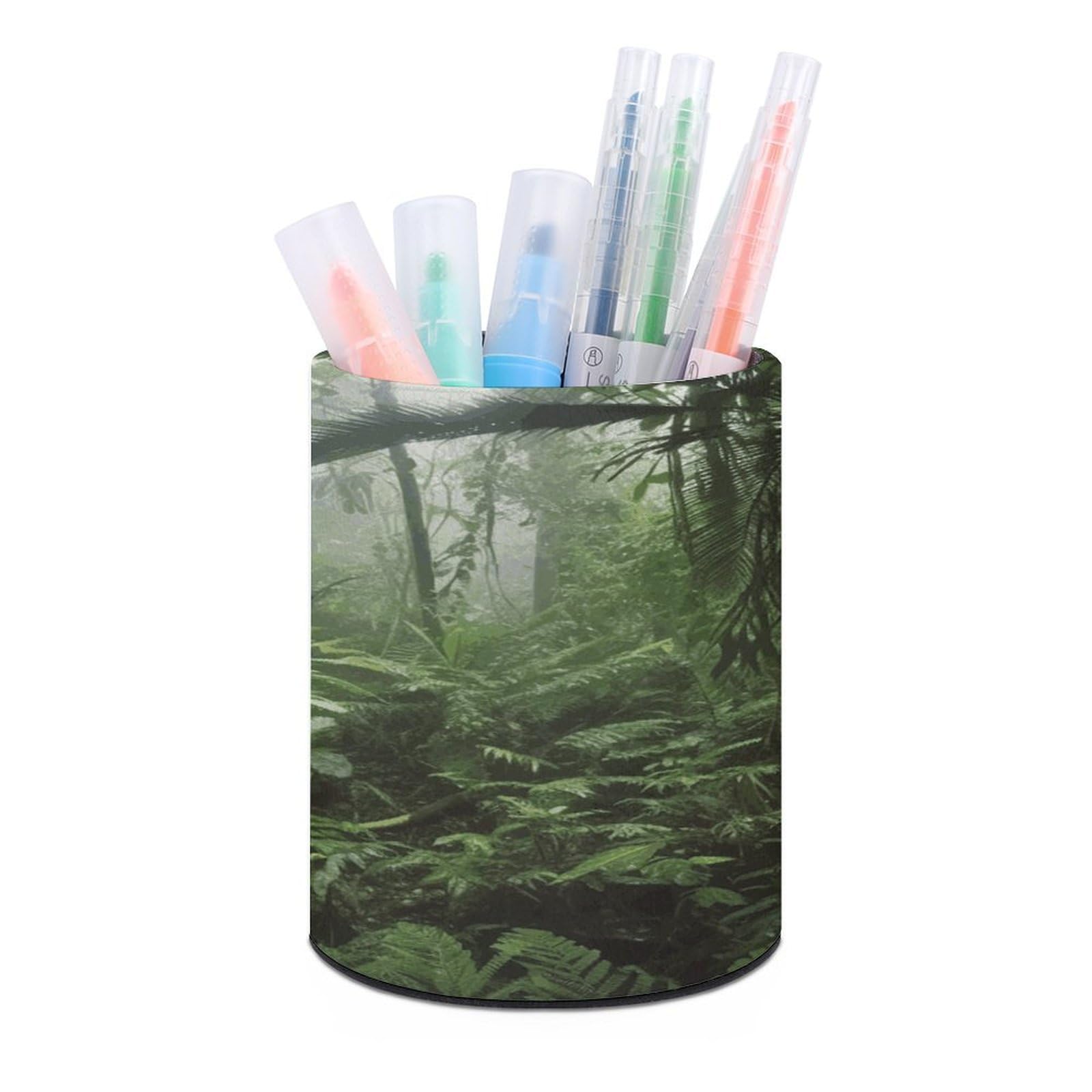 LDGSUPH Tropical Rainforest Round Pen Holder Leather Pen Cup Pencil Cup Pen Organizer Pencil Holder for Desk Organizer Pencil Organizers Makeup Brush Holders for Home Office Gift