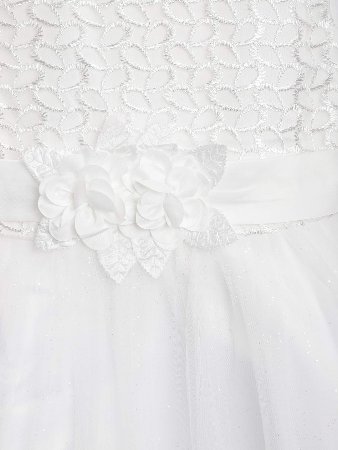 StyleStone Girls White Pearls and Roses Embellished Party Dress with Shrug (9220WhiteBuckleShrug3-4) 1