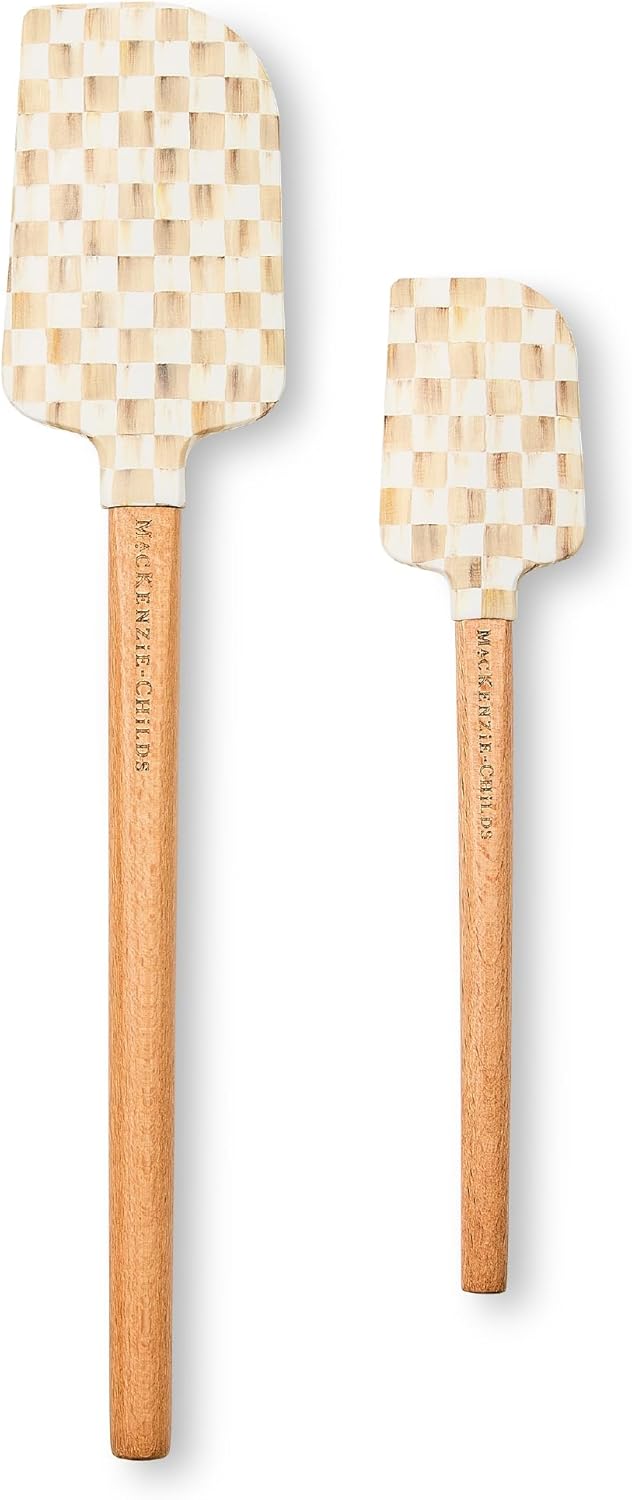 MACKENZIE-CHILDS Set of 2 Spatulas, Silicone Kitchen Spatula Set, Brown-and-White Mocha Check