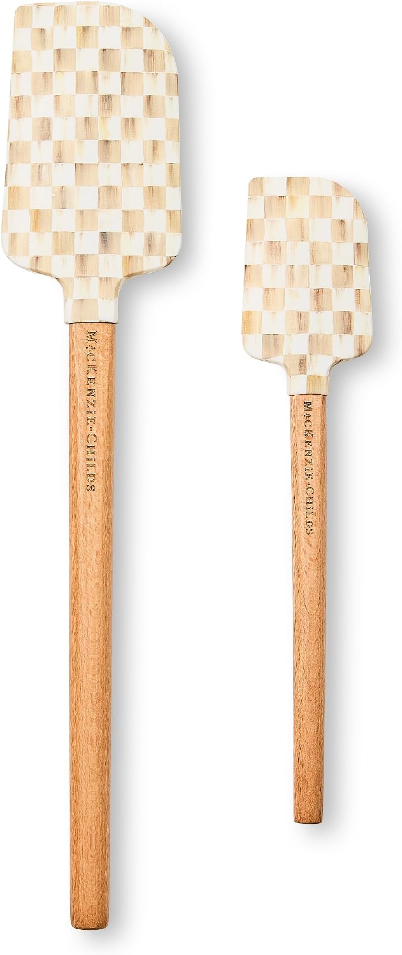Silicone Spatulas with Wooden Handles, Silicone Kitchen Spatula Set, 9 Inches and 12.75 Inches, Set of 2, Brown-and-White Mocha Check