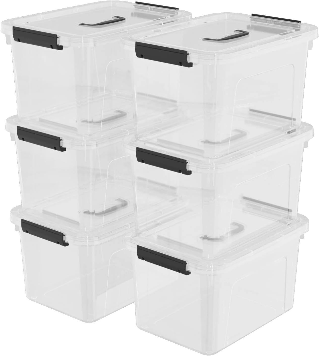 12 Quarts Clear Tote Boxes, Plastic Storage Bins with Lids and Handles Set of 6
