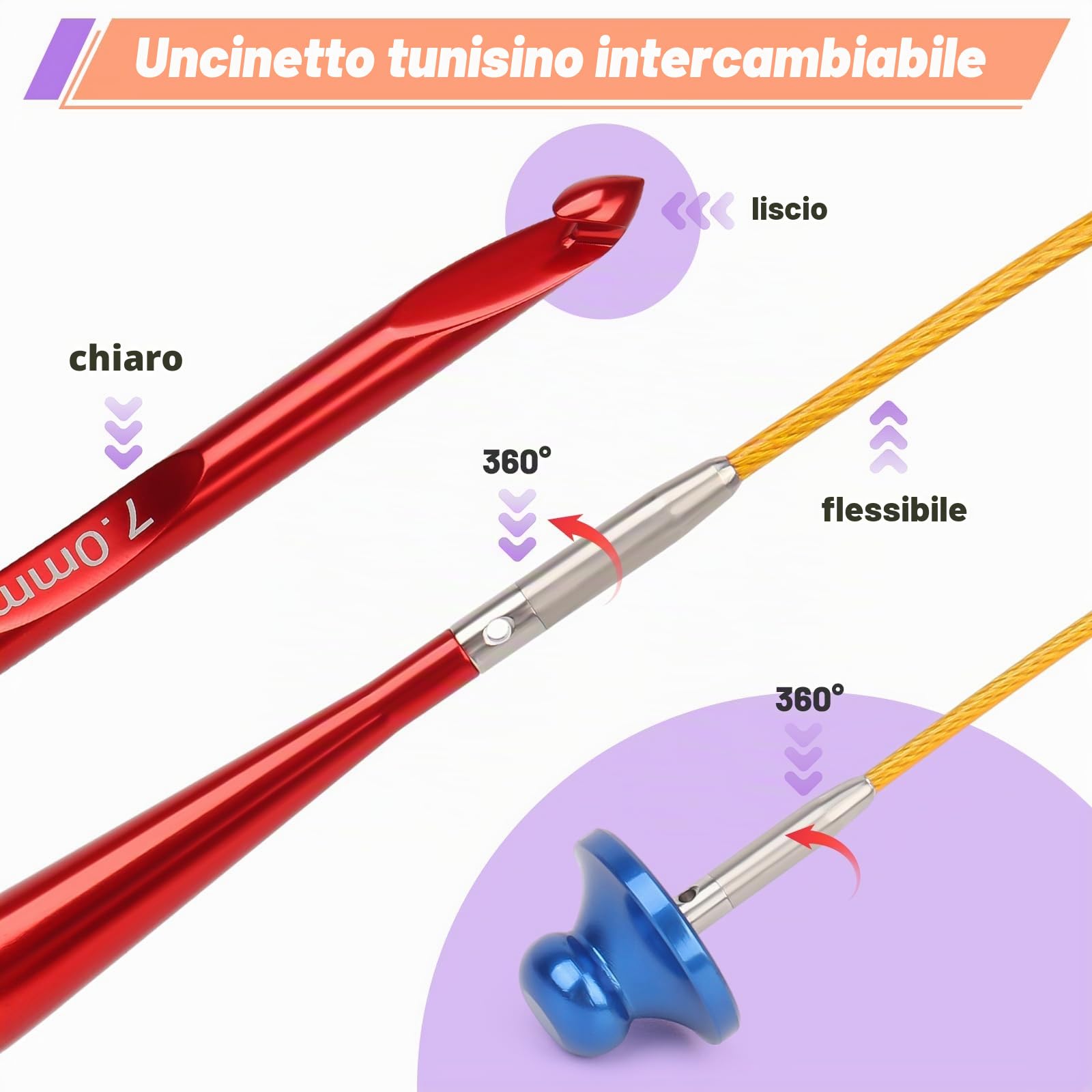 Coopay Set di 12 Uncinetti Tunisini Intercambiabili, 3,0-10,0mm con Filo da 40/60/80/100 cm, Uncinetto per Principianti e Professionisti, Uncinetto Afgano per Tappeti, Maglioni, Sciarpe, Rosa