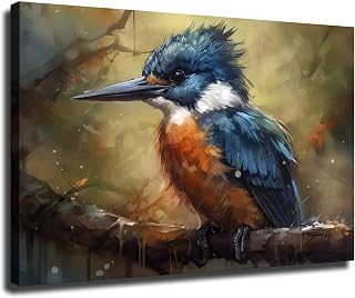 Belted Kingfisher Wall Art, Colorful Bird Wall Art, Nature Decor Wildlife Print, Home Decor, Kingfisher Painting, For livingroom Bedroom Decor (Framed,12 * 18inch)