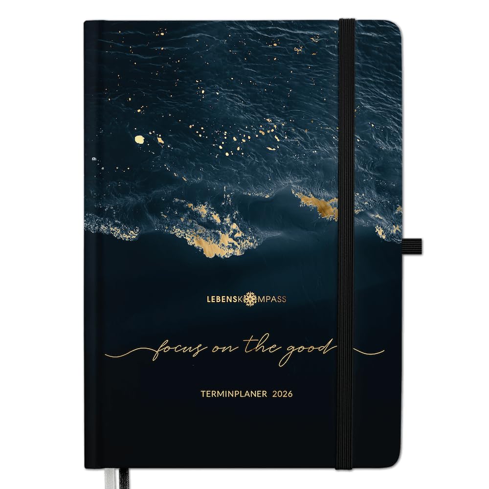 Kalender 2026 Terminplaner Buchkalender A5 von Lebenskompass® "WAVE" - Edler Wochenplaner 2026 & Terminkalender 2026 - stabiles Hardcover mit schöner Folienprägung