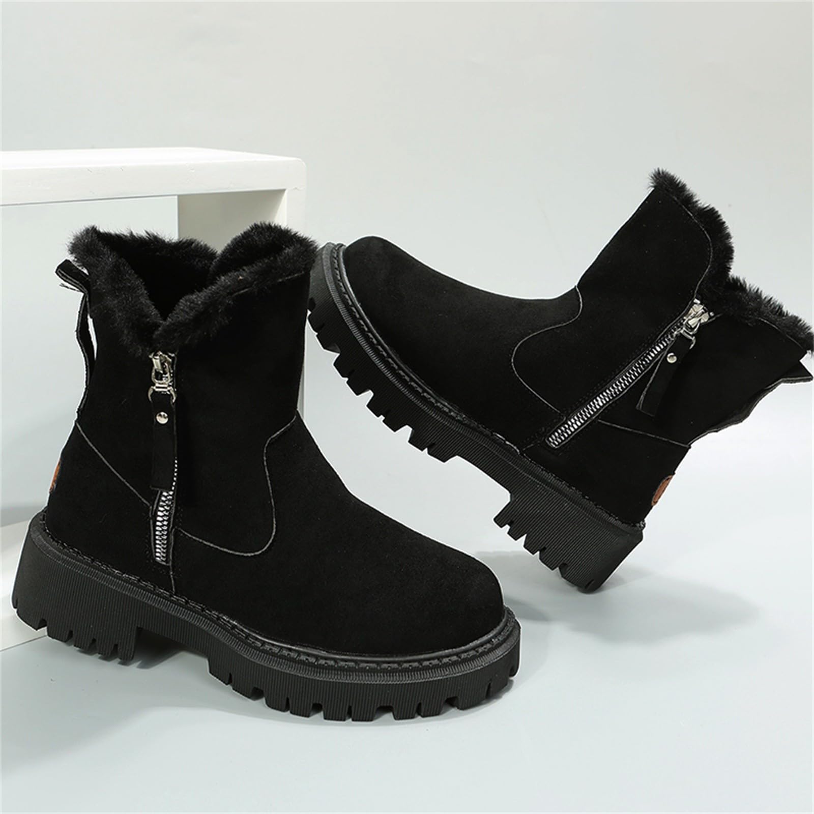 Generisch Winterstiefel Damen Gefüttert - Winterschuhe Schneestiefel Warm Stiefeletten Wasserdicht Winter Boots Outdoor mit Seitlicher Reißverschluss Stiefel