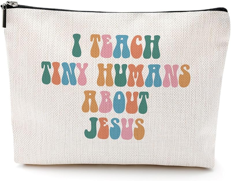 Necessaire de maquiagem NGZS Tiny Humans com estampa de letras, 24,64 cm x 24,64 cm, Pacote com 1