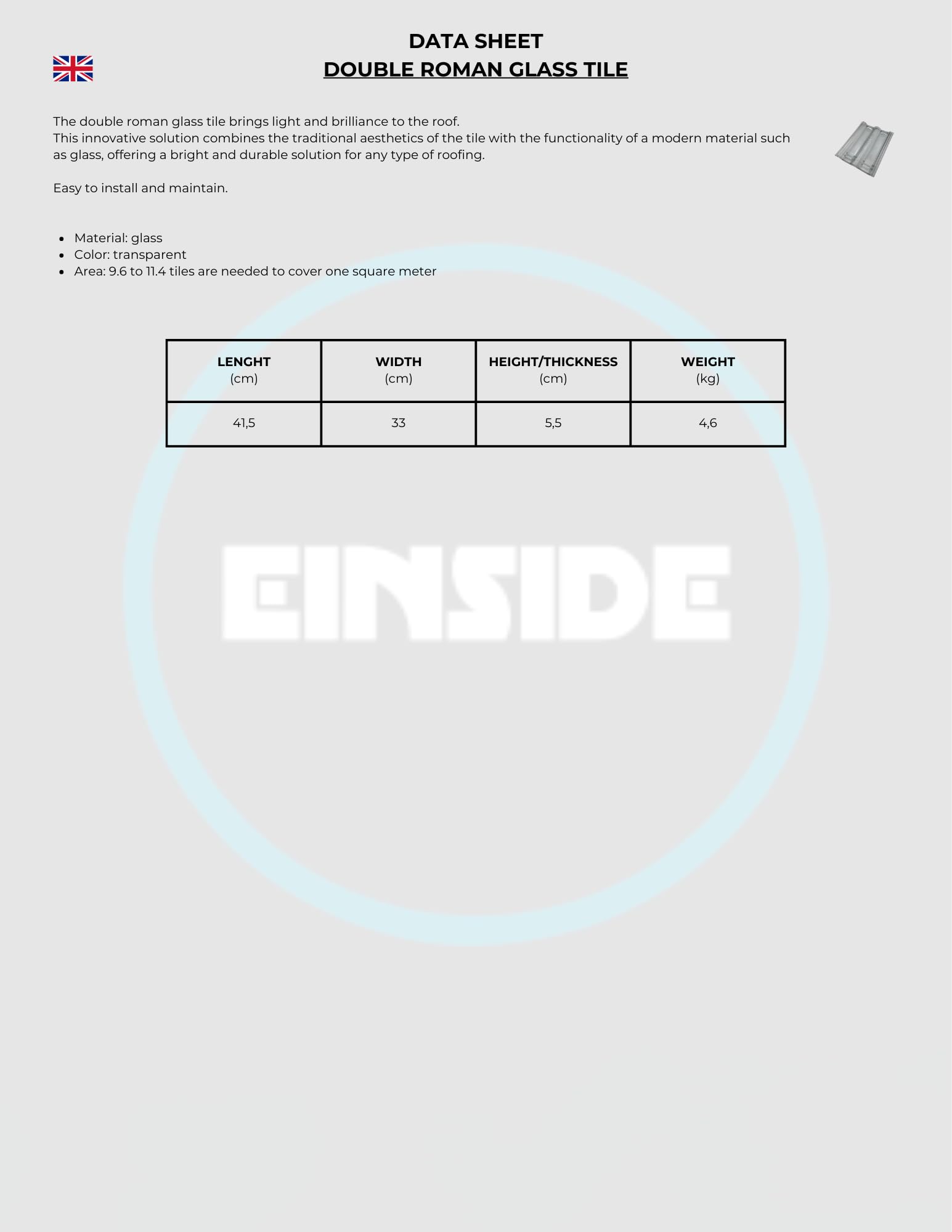 EINSIDE Schindeln und Paare aus Glas, Glasfliesen (Doppelt Römisch)