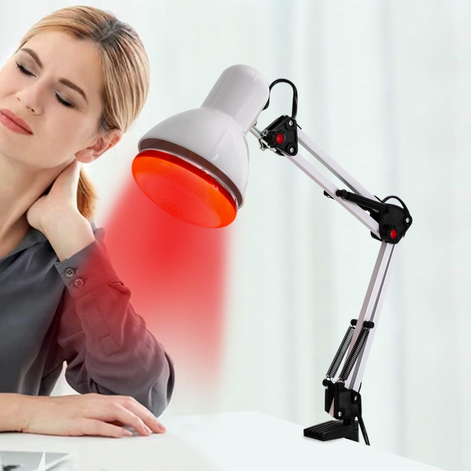 Lámpara de infrarrojos con carcasa de retención, foco de luz roja, terapia de luz infrarroja, soporte de lámpara de ángulo ajustable de 360°, lámpara infrarroja, lámpara de calor, 150 W, para
