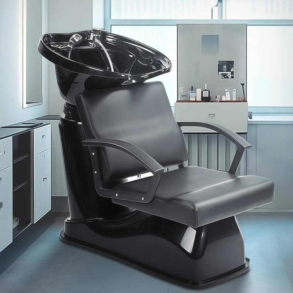 Stanowisko do mycia włosów, sprzęt do mycia włosów w salonie, wodoodporna skóra PU, solidna rama i duża misa z ABS, do spa i salonów kosmetycznych